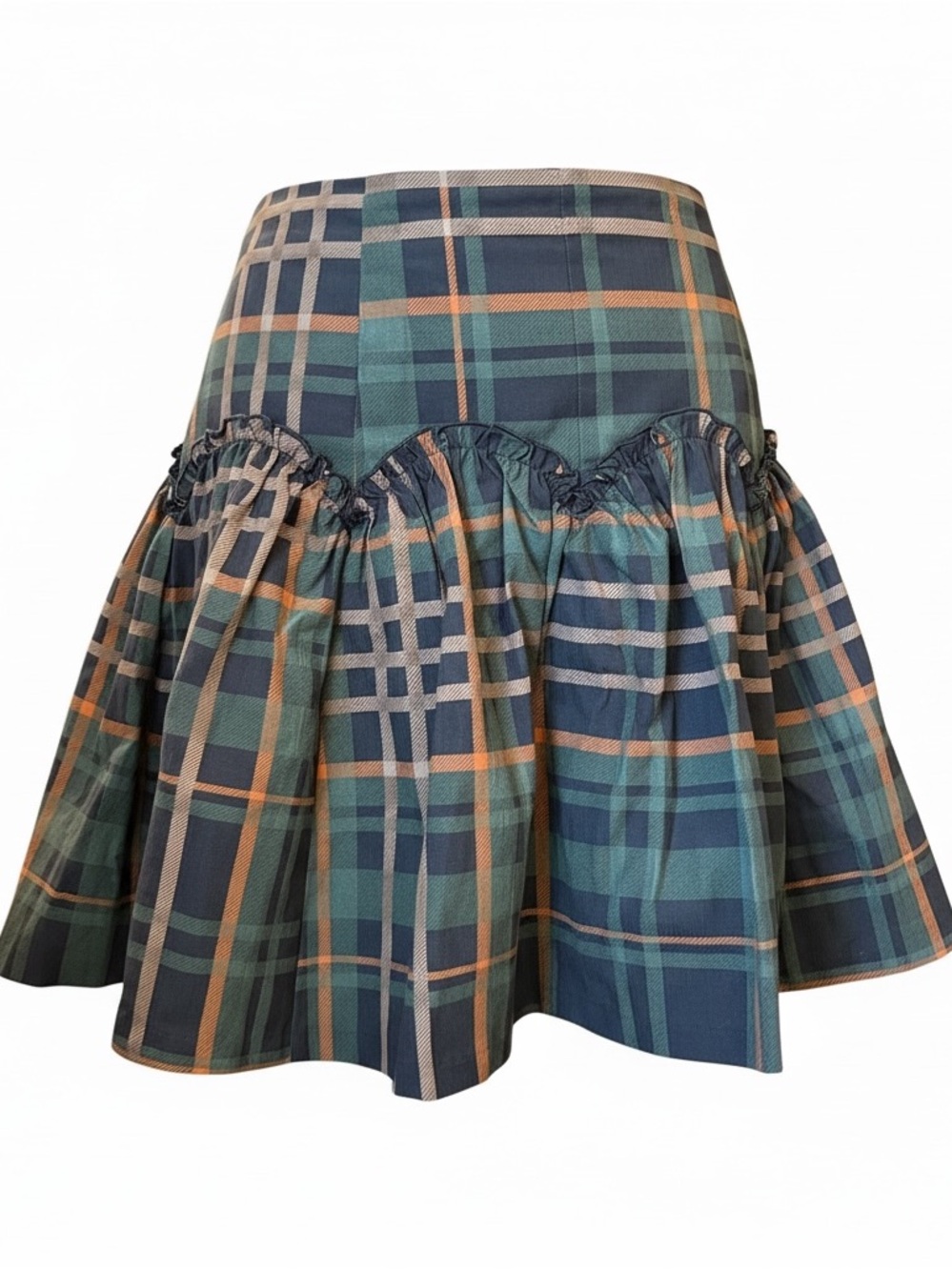 Plaid Ruffle Tiered Mini Skirt in Green and Navy